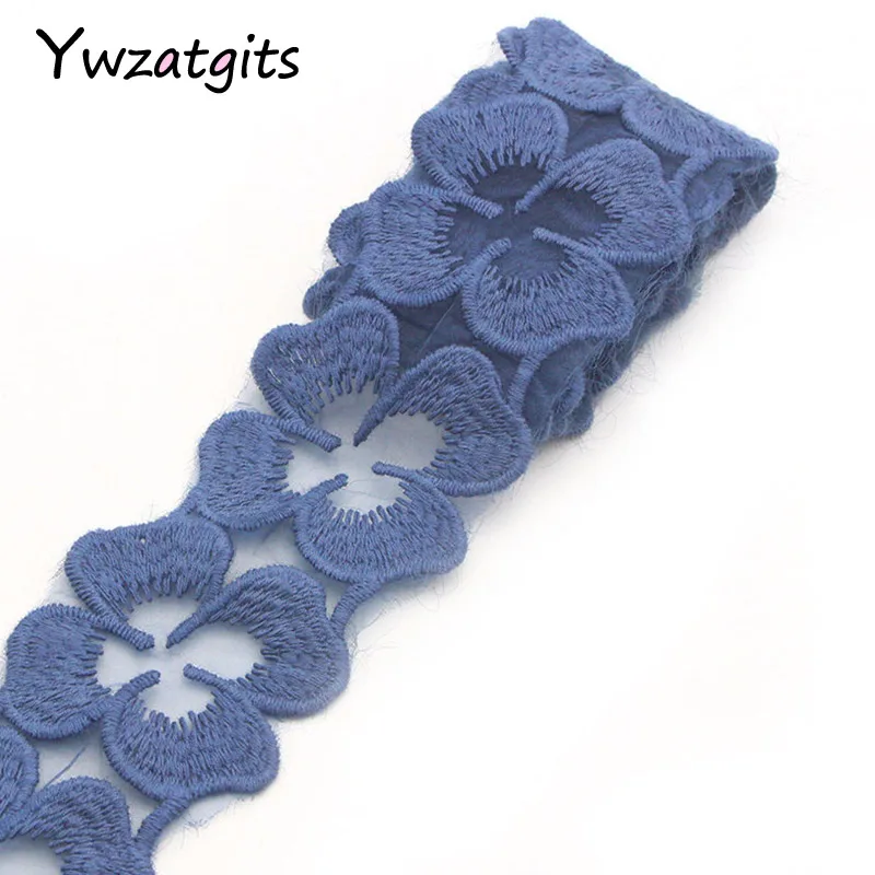 dark blue Ywzatgits 5 см Хлопок Вышитая аппликация цветок кружева ленты головной убор аксессуар для одежды Сделай Сам 1 ярд/лот YN0819 - Цвет: dark blue