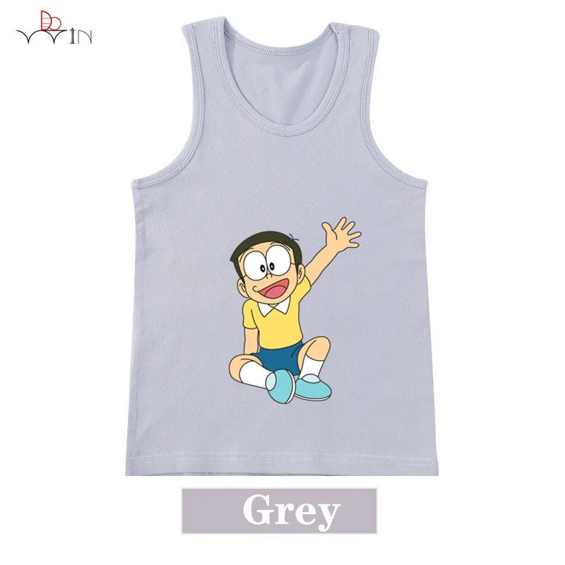 Футболка для девочек и мальчиков с принтом Doraemon детей одежда без рукавов Для на