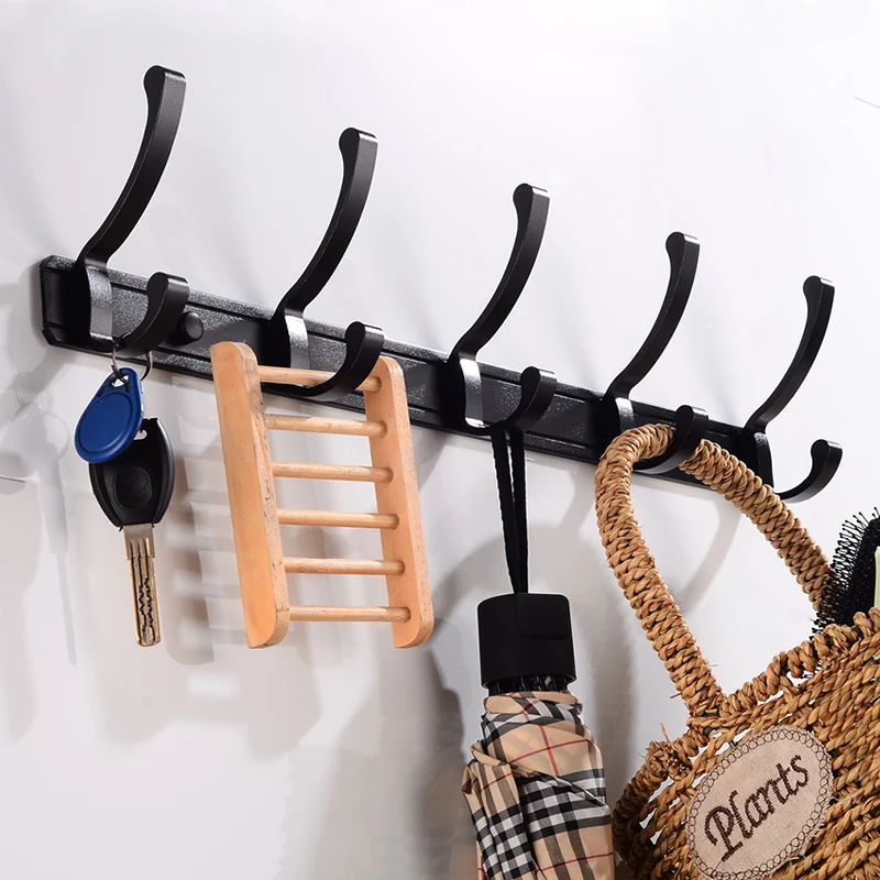 Robe Hooks Wall Mounted Clothes Hook Hangers Space Aluminum Black Towel Door Decorative Coat Rack Bath Accessories | Обустройство