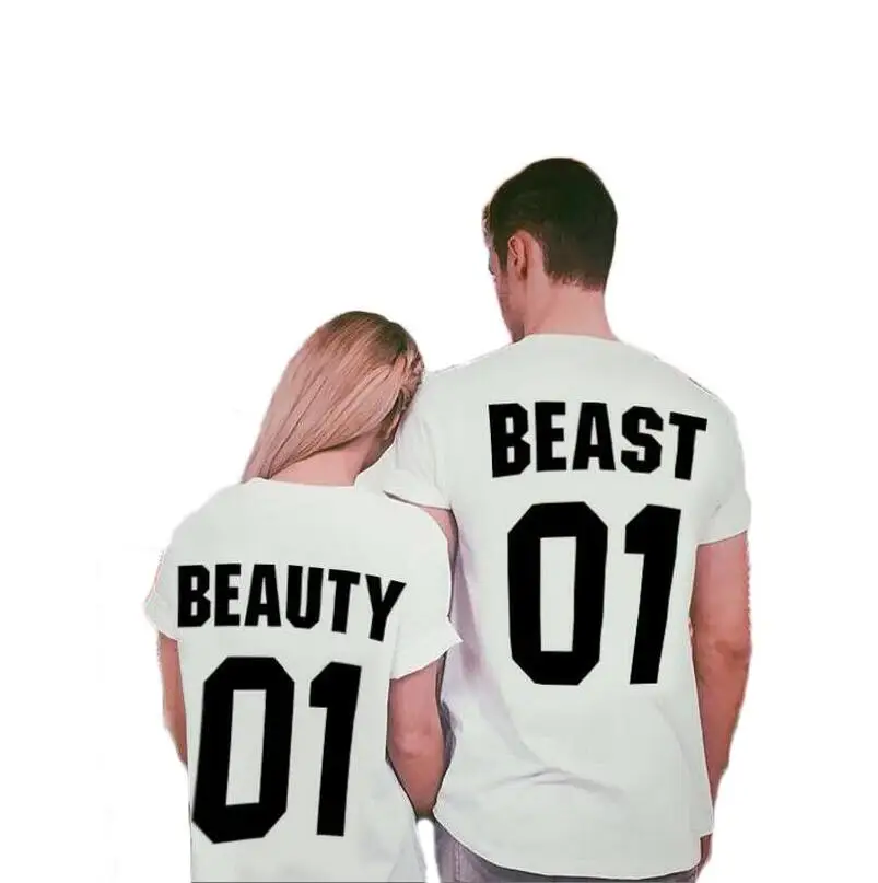 Парная футболка Beauty Beast 01 дизайнерская модная из 100% хлопка с круглым вырезом и