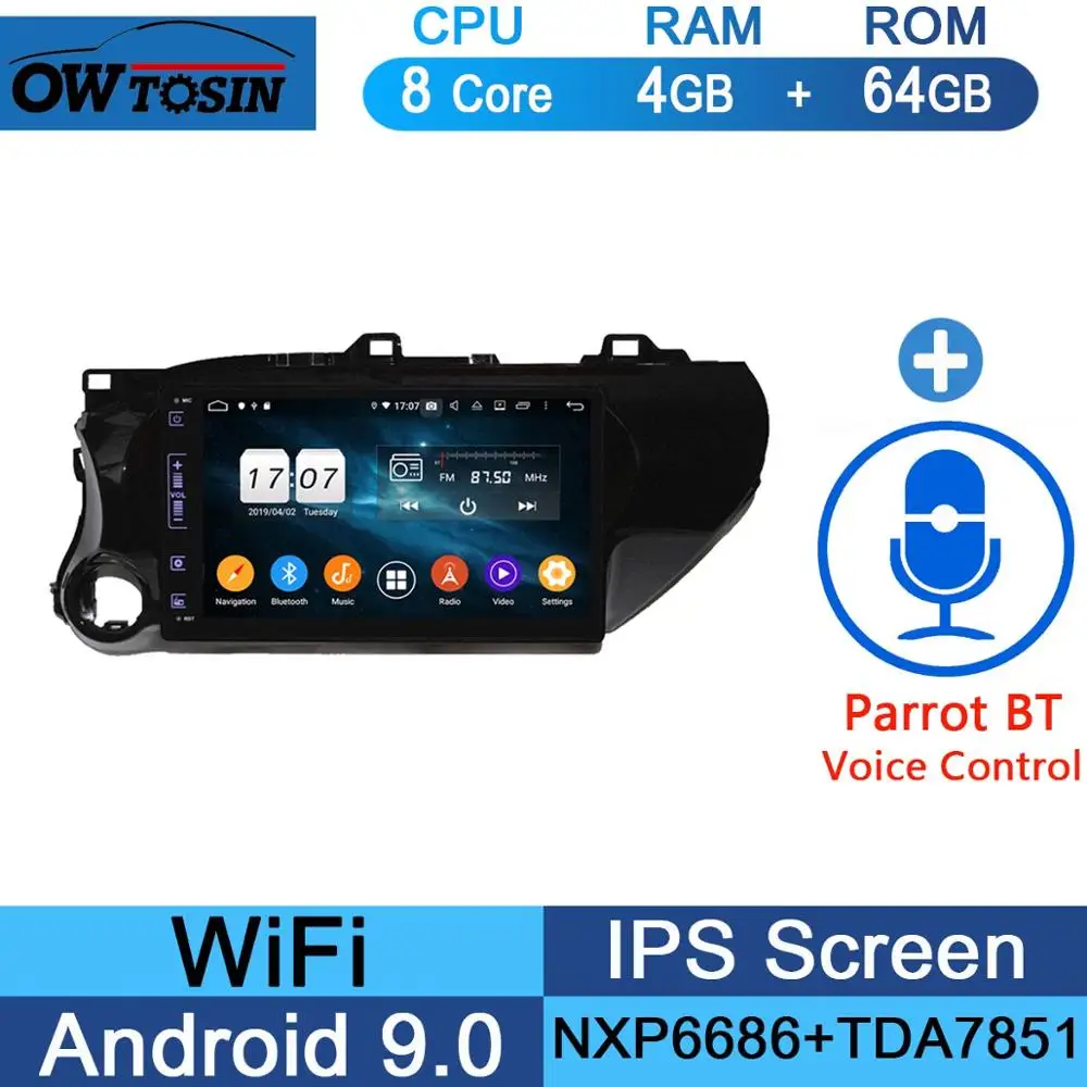 64G Parrot BT 10," ips 8 ядерный 4G+ 64G Android 9,0 автомобильный DVD мультимедиаплеер gps радио для Toyota Hilux DSP CarPlay Parrot BT - Цвет: 64G Parrot BT