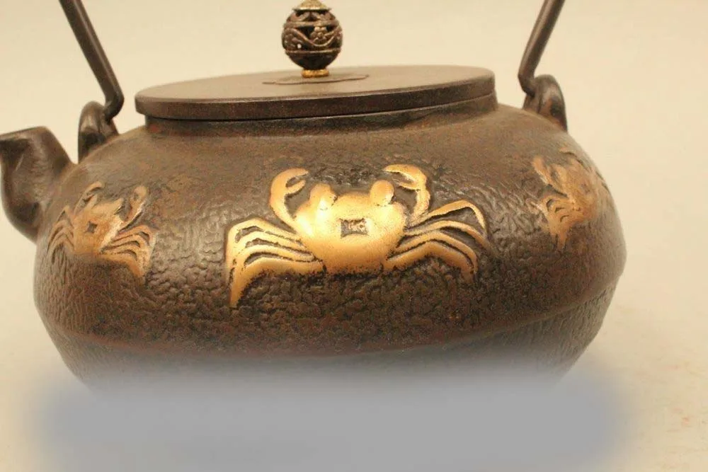 9 &quotArchaic японский Железный чайник с изображением краба для вина|statue lion|pot pendantpot plant