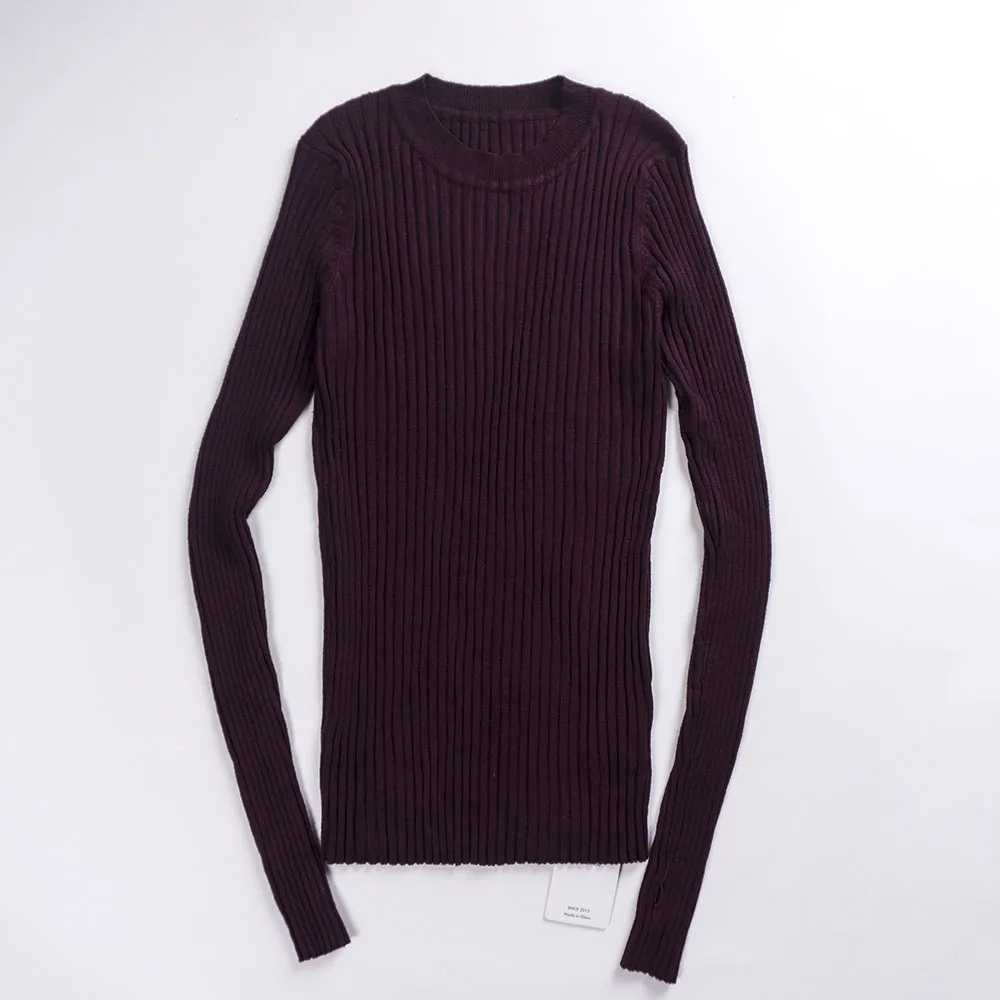 Women Sweater Pullover Basic Rib Knitted Cotton Tops Solid Crew Neck Essential Jumper Long Sleeve Sweaters With Thumb Hole | Женская