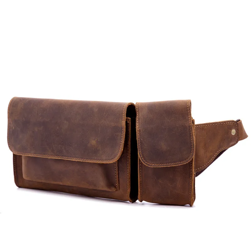 

Waist Pack Men Genuine Leather Outdoor Vintage Multi-function Men's Small Pockets Cow Leather Mobile Phone Bag