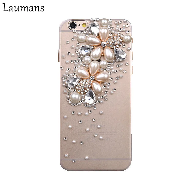 Модный Топ качество телефон случаях для Apple iPhone 6 6S XS Жемчужный Цветок 3D Bling