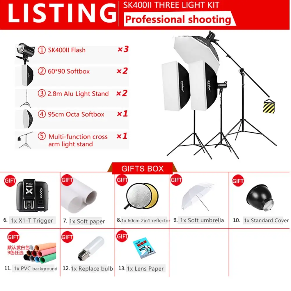 Новые 3 шт. SK400II 110 В 220 SK400W Studio Стандартный наборы Серия SK Flash лампы Strobe Light