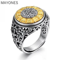 vintage six words mantra rings rotatable zodiac real 925 sterling silver rings for women men lovers couples om mani padme hum