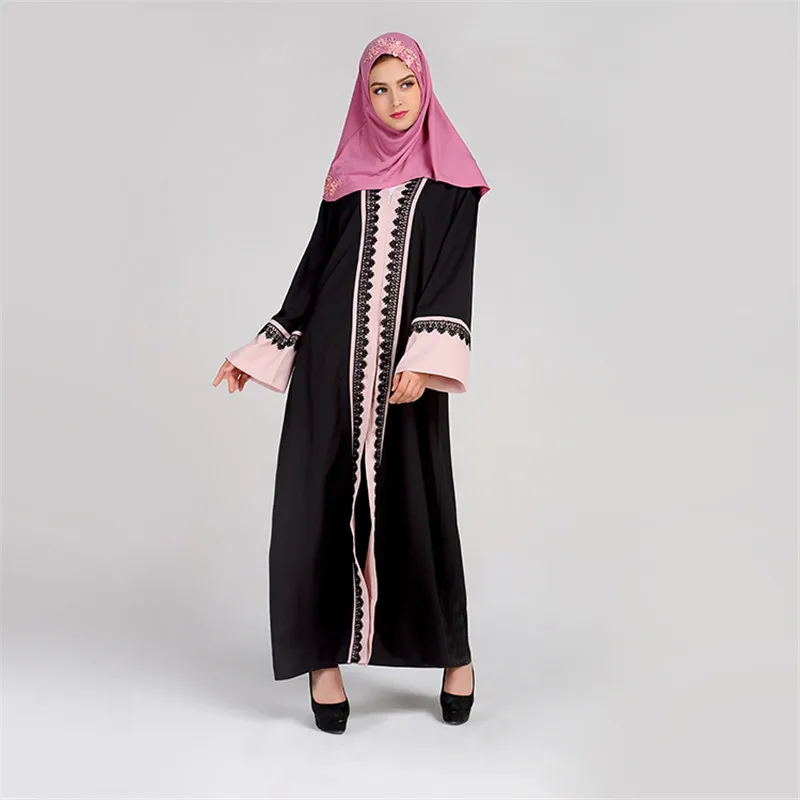 Women Lace Long Muslim Dress Female Adult emboridery cotton liene Robes Musulmane Turkish Abaya Patchwork Color Hit | Тематическая