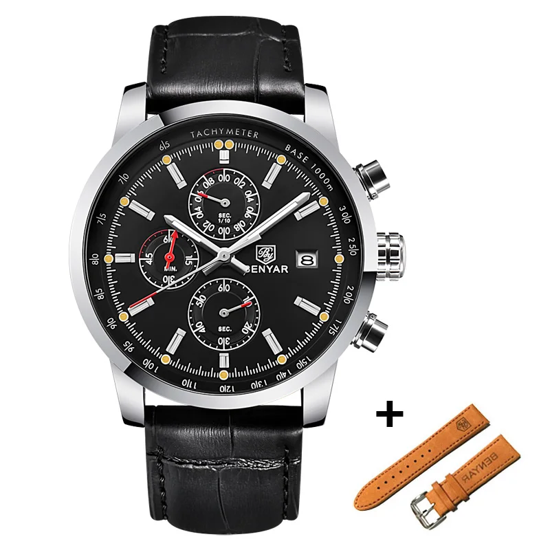 L Black Silver Black BENYAR часы мужские роскошные брендовые кварцевые часы модные часы с хронографом Reloj Hombre спортивные часы мужские часы Relogio Masculino - Цвет: L Black Silver Black