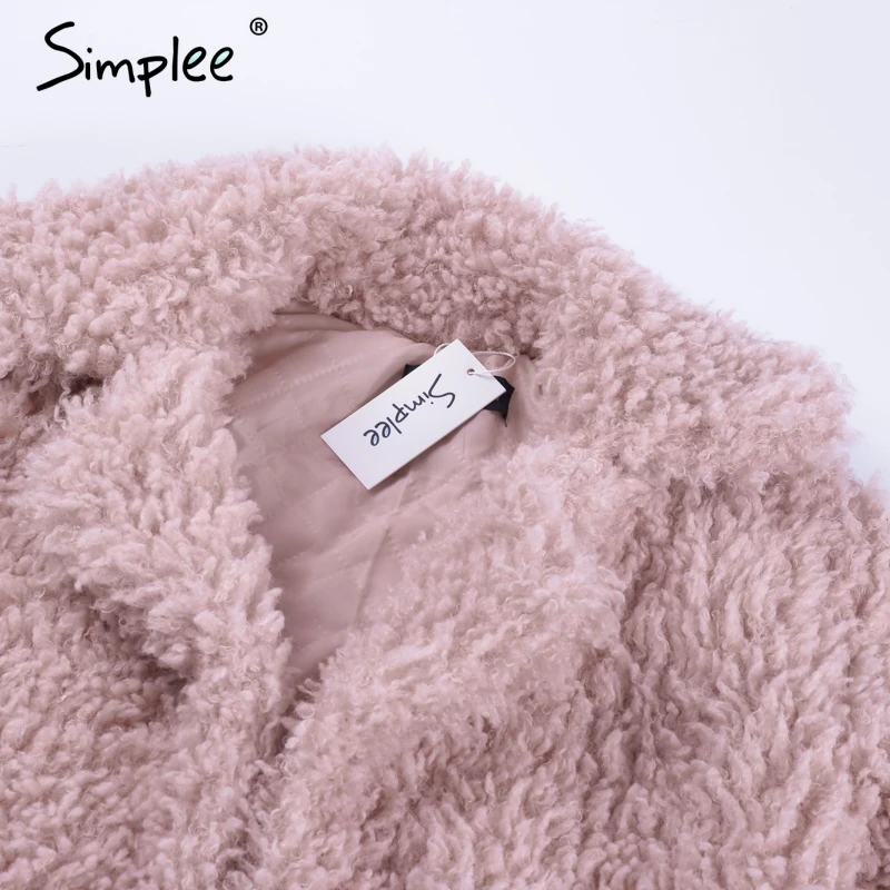 Розовая женская шуба Simplee, модное теплое длинное пальто из искусственного меха, уличная повседневная одежда большого размера на зиму и осень