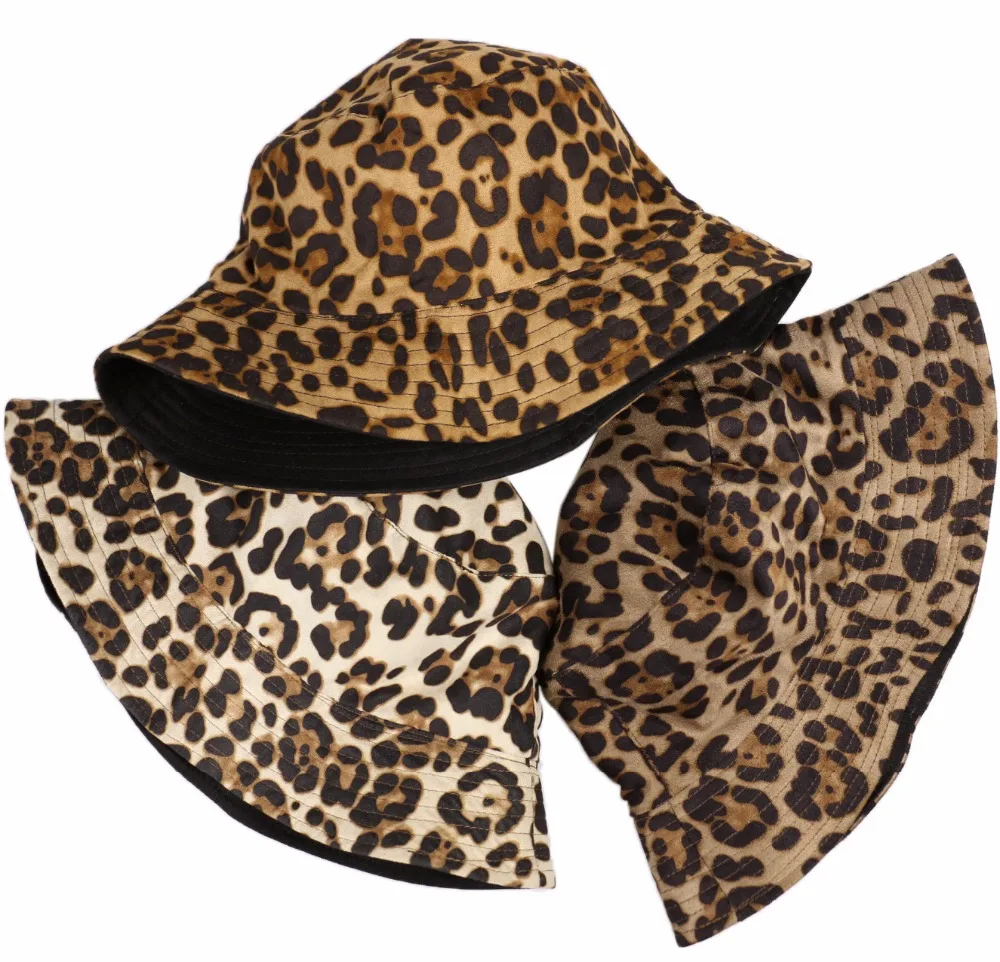 

Winfox Fashion Woman Bucket Hat Leopard Printed Outdoor Female Fisherman Hats Bob Chapeau Caps