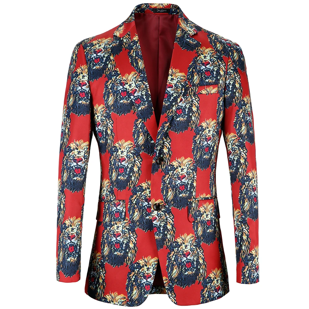 Casual Business Lion Printing Blazers Men 2021 Shawl Collar Suit Jacket Stage Costumes Popular Design Groom Wedding Mens Blazers