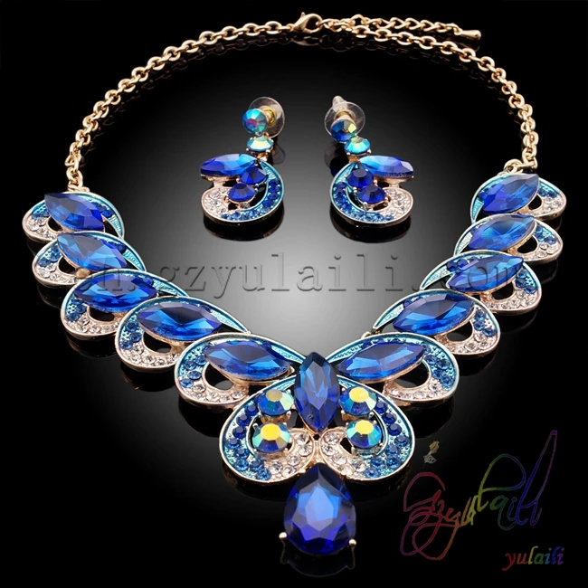 Женщина ювелирные изделия 2016 Белый металл Синий кристалл ожерелья | Украшения и