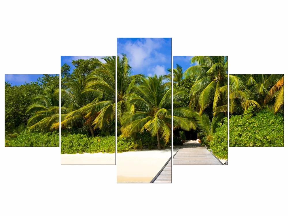 

5 шт. кокосовое дерево голубое небо и пляж морской пейзаж домашний декор холст картина Искусство Печать на холсте Картина на холсте рамка