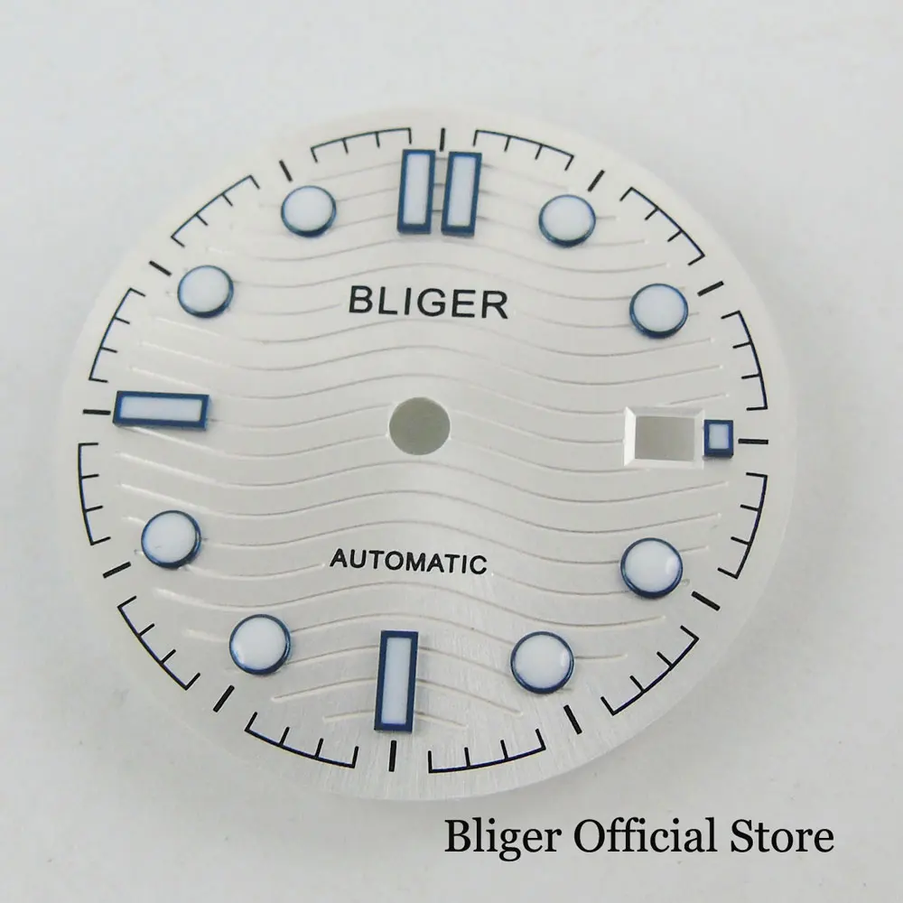 logo BLIGER белый 31 мм циферблат часы с пластиной лицом с окошком даты светящийся подходит для MIYOTA автоматический механизм - Цвет: logo