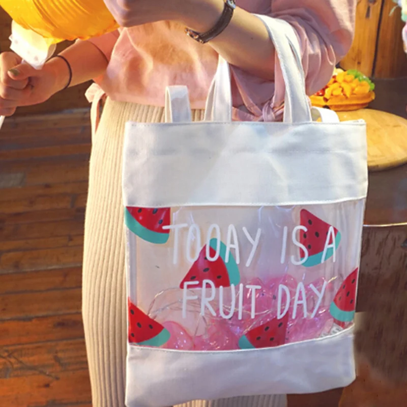 Женская сумка через плечо с фруктовым узором Холщовая Сумка для покупок