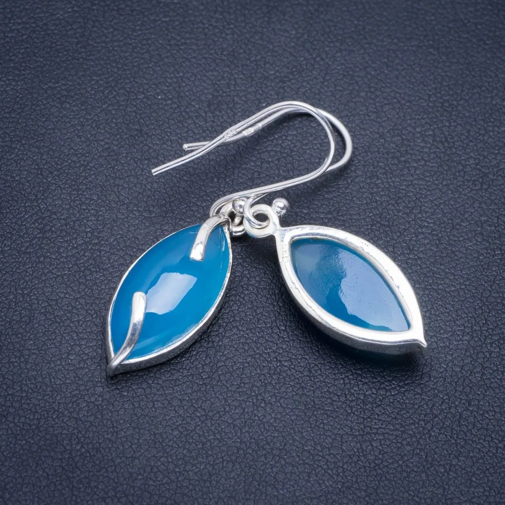 

Natural Chalcedony Handmade Unique 925 Sterling Silver Earrings 1.5" A2054