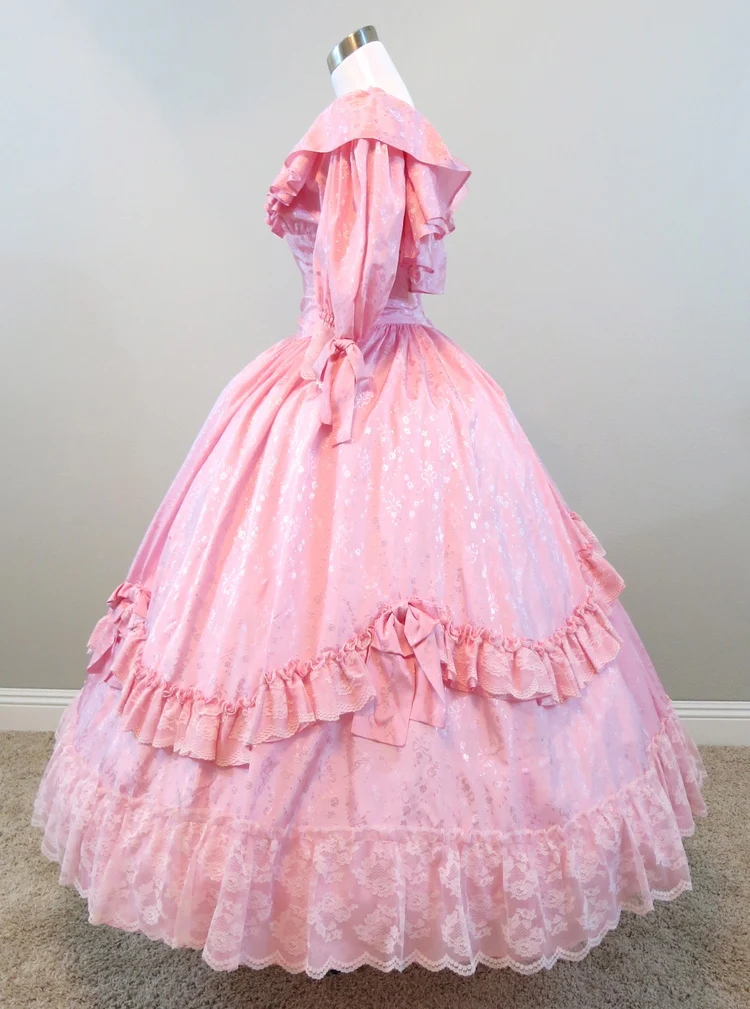 Розовое гофрированное платье для гражданских войн костюм в стиле Ренессанс