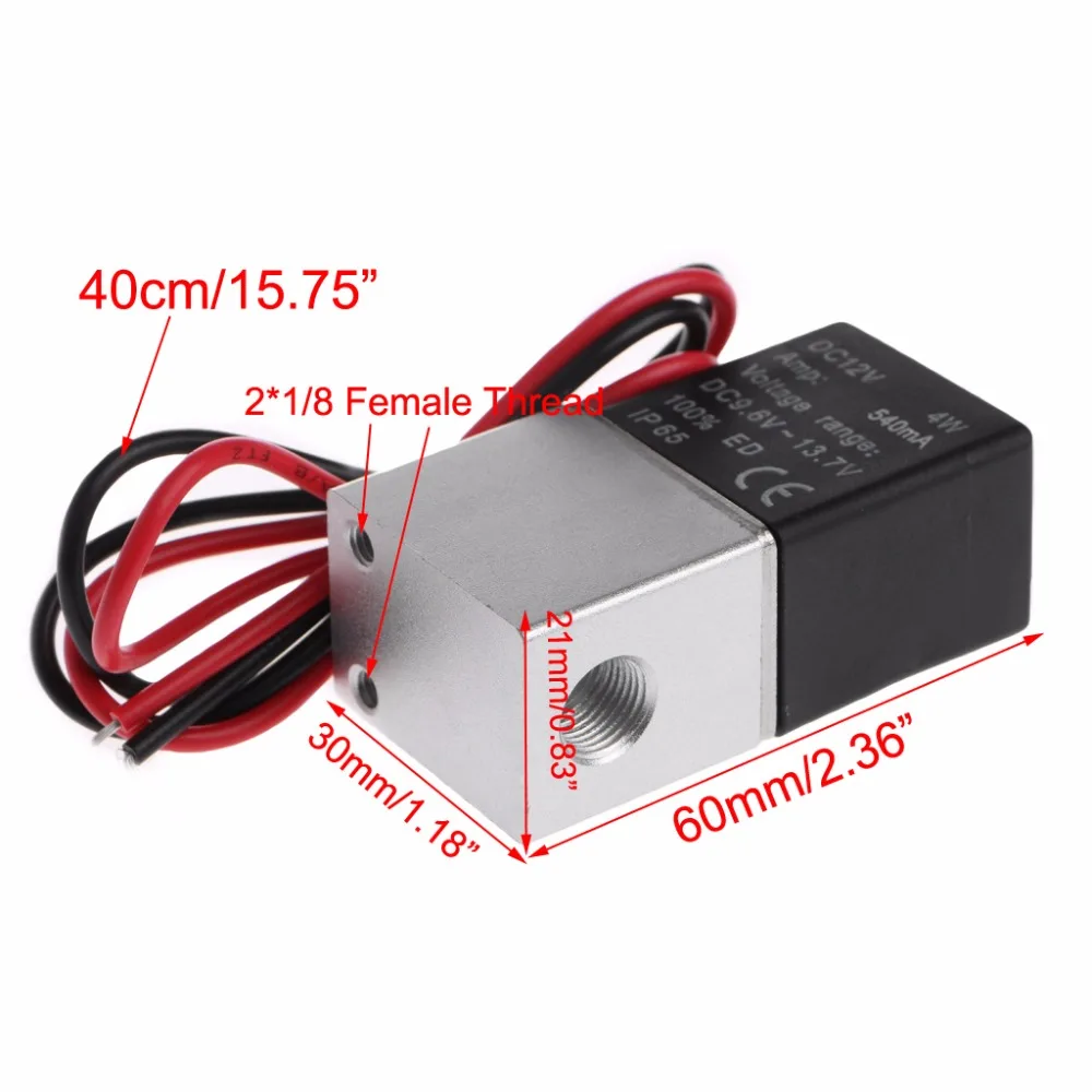

Normally Closed Solenoid Valve 12V DC 1/8" w/Wire For Water Air Gas