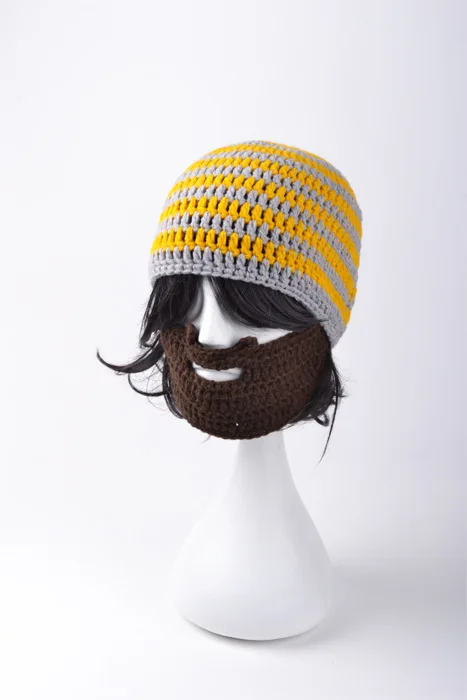 Мужская шапка для бороды вязаная зимняя полосатая шапочка Touca Gorro синяя серая