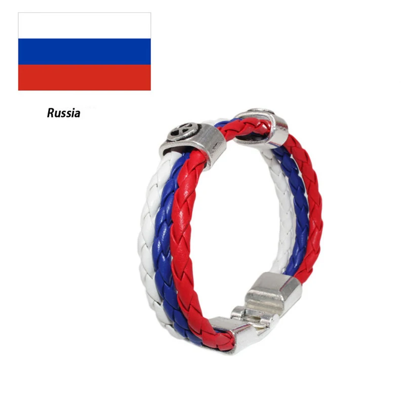 2018 Hot France Flags Sports 3Strands Rope Braided Surfer Leather Bracelet Women &amp Men Sport Bracelets For World Cup National |
