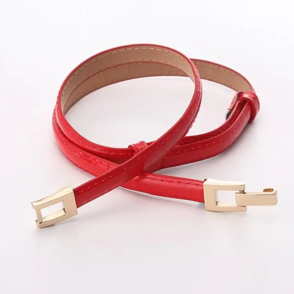 

New Design Belts Thin Adjust Belt PU leather Black Dress Cummerbunds Students Women Waistbands Red Flower Buckle Square ремень