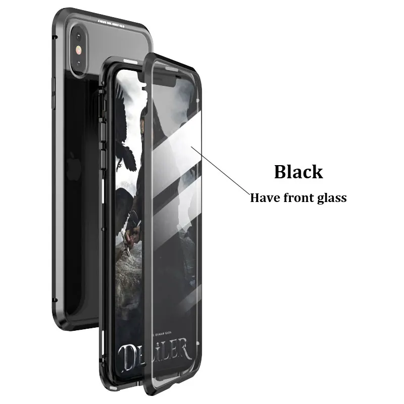Передний Задний стеклянный чехол для iPhone11 Pro max чехол Магнитный 360 Полный корпус защитный Алюминиевый металлический каркас Забавный Чехол Для iPho - Цвет: Black
