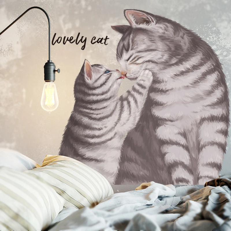 Kawaii акварельные милые наклейки на стену с изображением кота для детской спальни