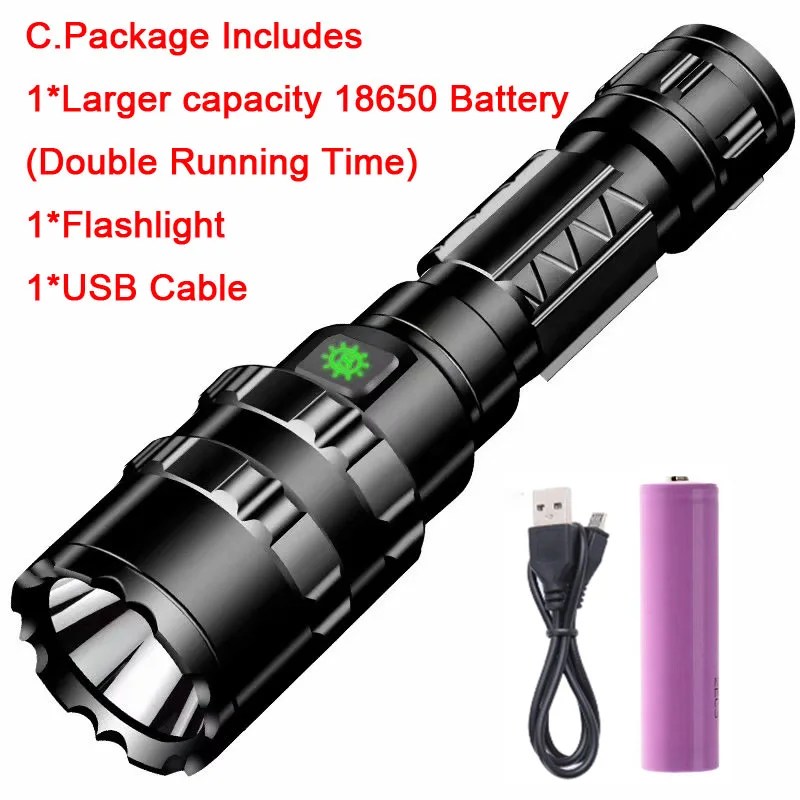 C Тактический фонарь светодиодный USB Перезаряжаемые 6000LM XM-L L2 фонарик 18650 Фонари водонепроницаемый 5 режимов Отдых на природе света - Испускаемый цвет: C