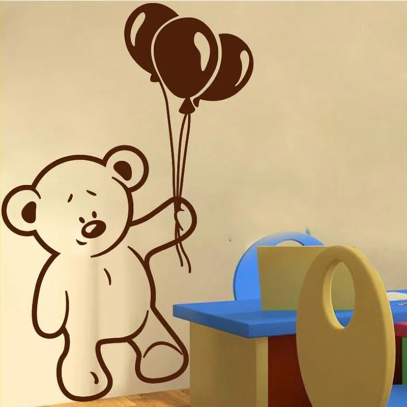 Hot Sale Baby Bear And Balloon Wall Stickers For Kids Rooms Nursery Wall Decal Childrens Party Decoration