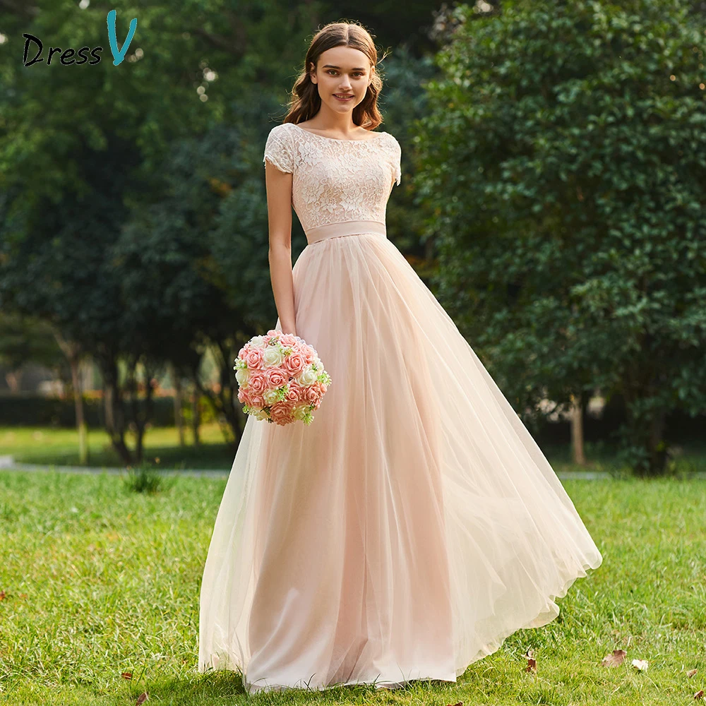 Dressv платье подружки невесты трапециевидной формы с круглым вырезом и короткими