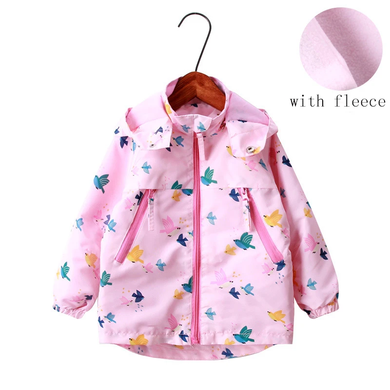 W30007-fleece1 Куртка для маленьких девочек; пальто с рисунком радуги и птицы; сезон зима-осень-весна; флисовые детские куртки с капюшоном; детская одежда; пальто - Цвет: W30007-fleece1