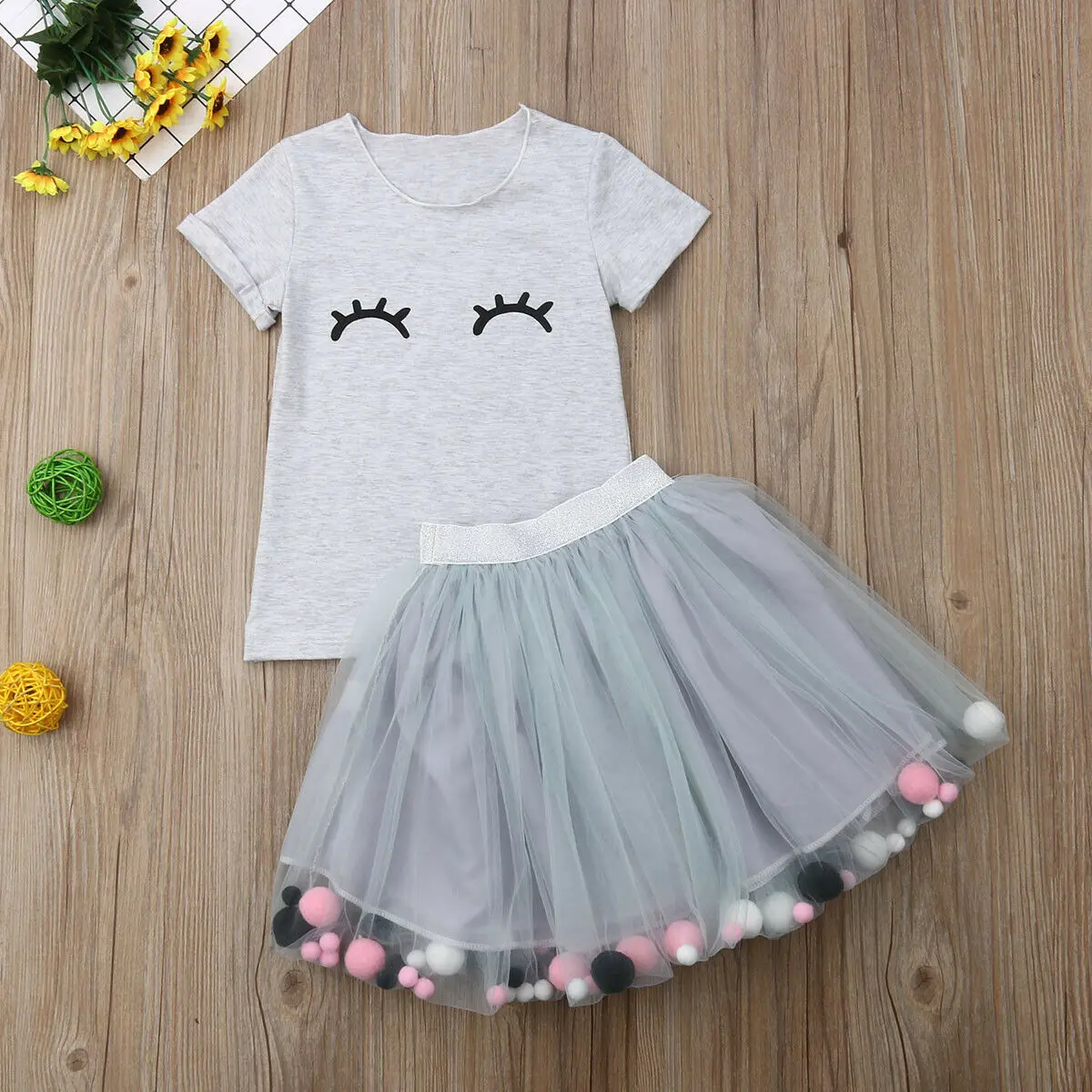 Комплект одежды из 2 предметов для маленьких девочек серая футболка комплект