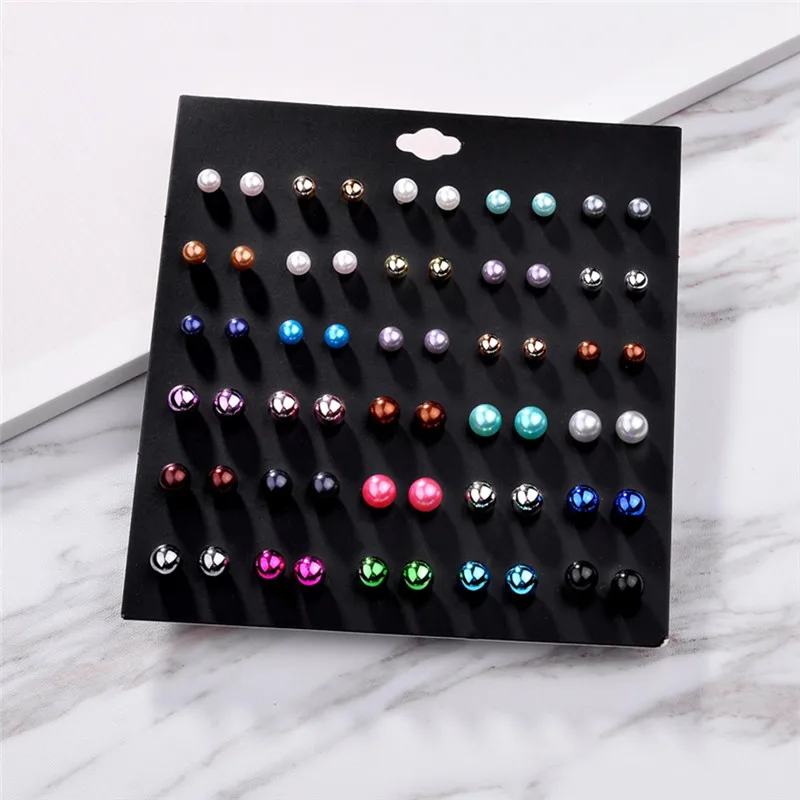 PINKSEE 30 пар/компл. серьги гвоздики классические круглые металлические с имитацией