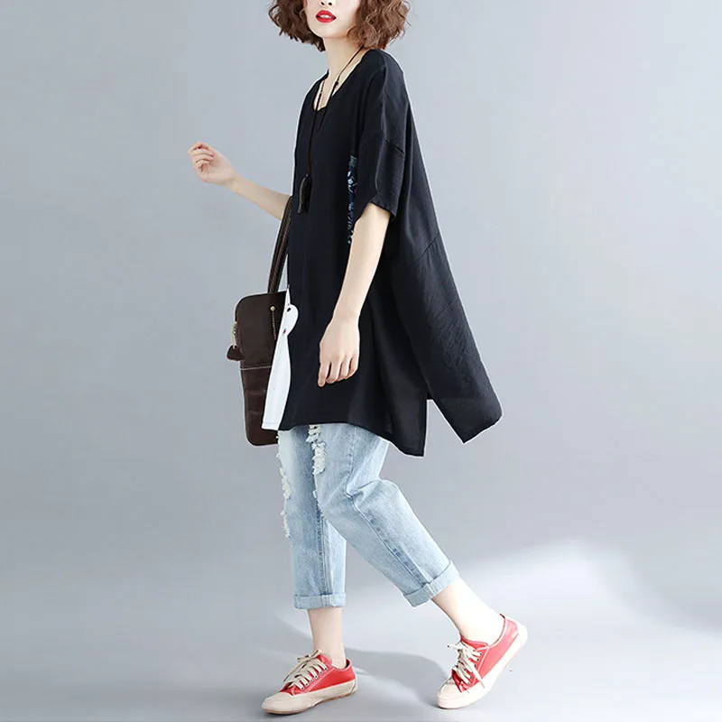 Футболка размера плюс, кавайная, с мультяшным принтом, летняя, Femme 4XL 5XL, женская, Корейская футболка, повседневные топы, короткий рукав, больше размера d, футболки - Цвет: Black tshirt