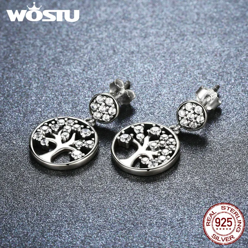 WOSTU,, подлинные 925 пробы, серебряное дерево жизни, висячие серьги для женщин, модный бренд, ювелирное изделие, подарок для друзей CQE067