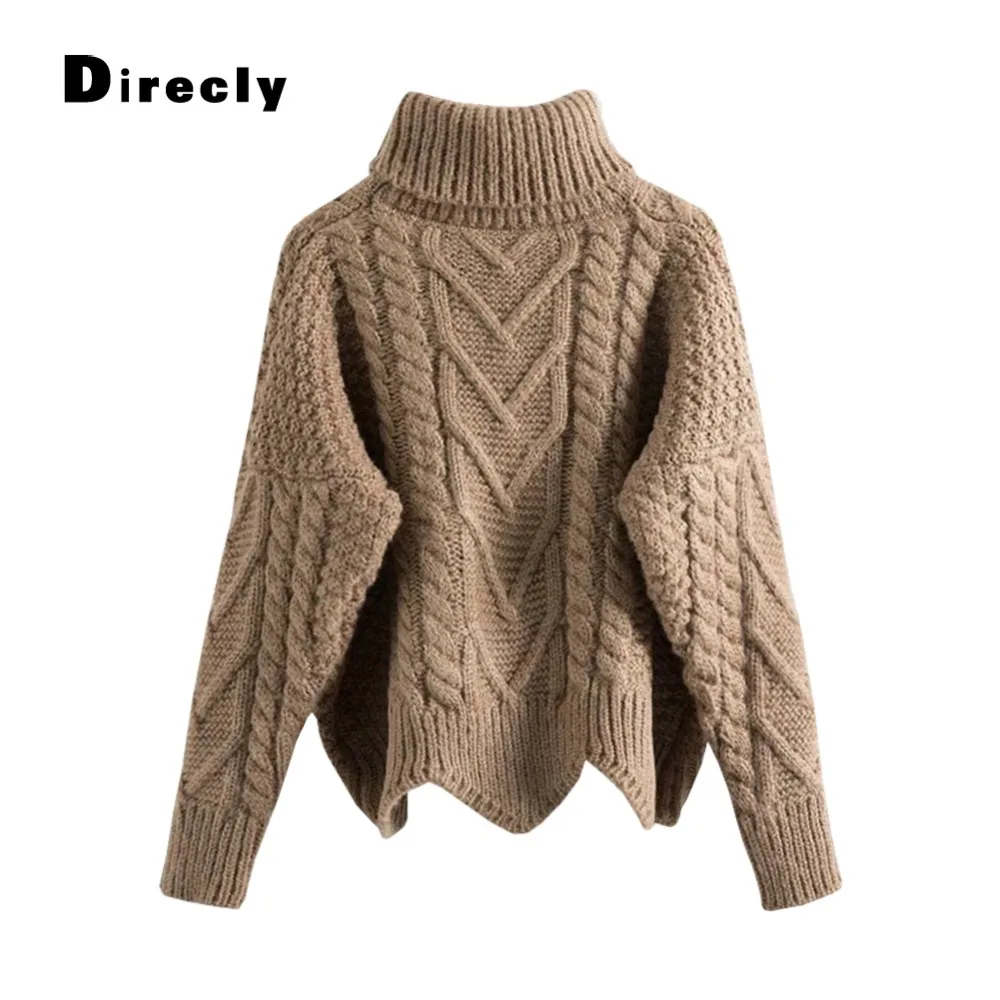 Direcly2019 new ladies autumn loose high collar twist pullover sweater female winter jacket bat sleeve thick women | Женская одежда