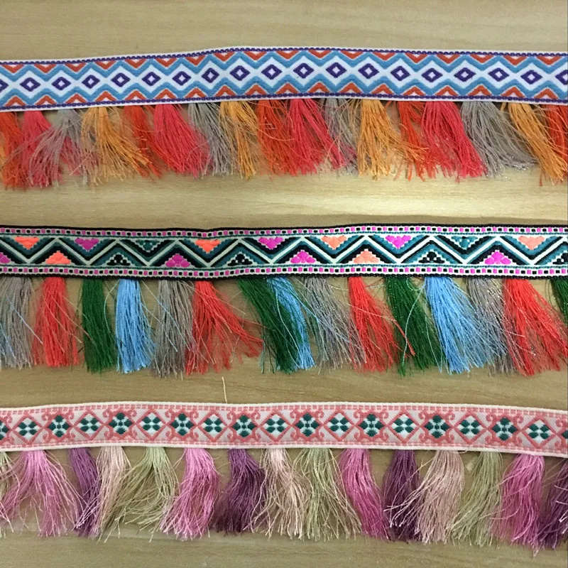 1Yard Bohemian Embroidered Tassel Lace Trim Jacquard Braid Colorful Ribbons Handmade Clothes Sewing Accessories | Дом и сад
