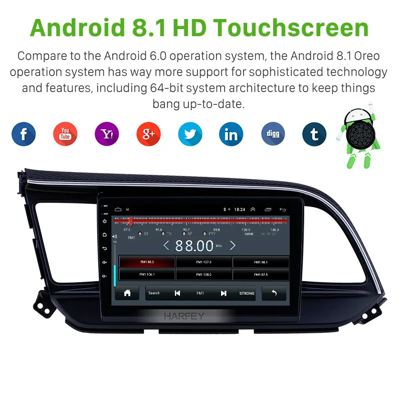 Harfey Android 9 1 сенсорный экран GPS навигация дюймов автомобильное радио для Hyundai Elantra