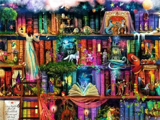 Алмазная вышивка huacan книжная полка 5D DIY алмазная живопись живописные квадратные Стразы Вышивка крестом мозаика домашний Декор подарок - Цвет: FV6575