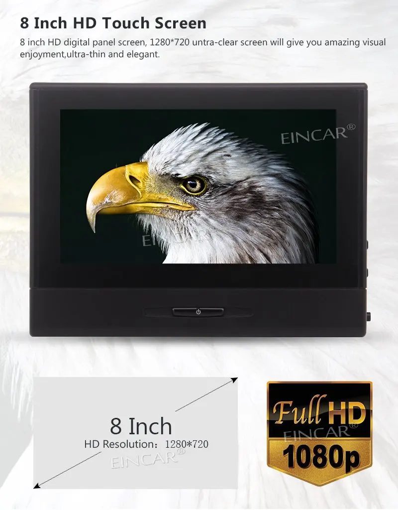 Eincar Твин 8 ''подголовник dvd-плеер Автомобильный видео монитор USB/SD AV out FM IR 32 бит