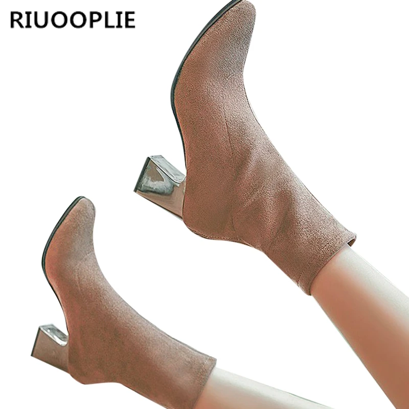 RIUOOPLIE/женские ботинки сезон осень-зима новые модные повседневные Черные замшевые