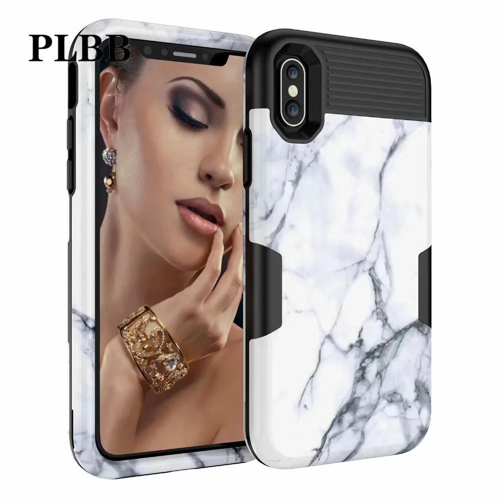 Трехслойный защитный чехол PLBB с мраморным камнем для iPhone X XR Xs Max 6 6s 7 8 Plus мягкий +