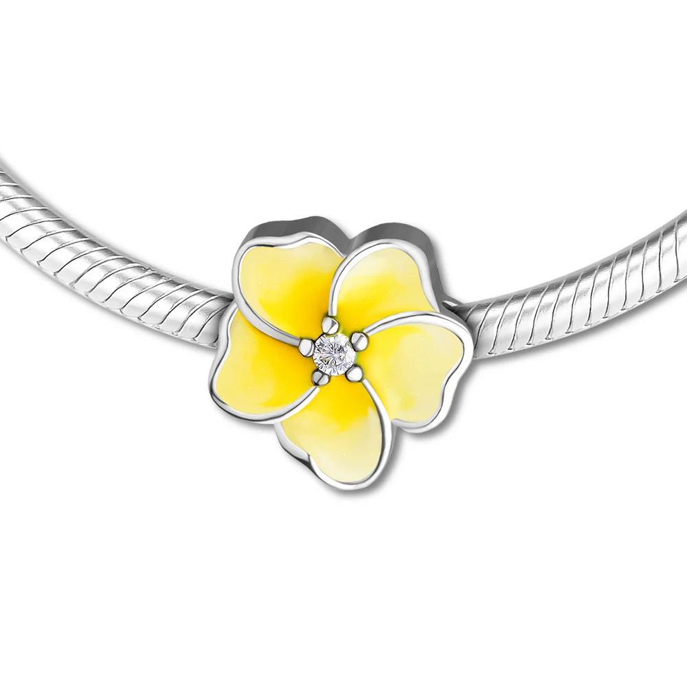 

Fits for Pandora Charms Bracelets Orchid Beads with Radiant Yellow Enamel & CZ 100% 925 Sterling-Silver-Jewelry Free Shipping
