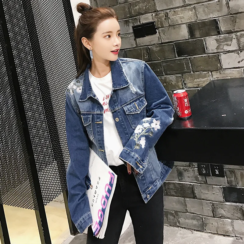 Rlyaeiz England Style Jacket Women 2018 Spring Floral Embroidery Long Sleeve Short Denim Jackets Female Jeans Clothing | Женская одежда