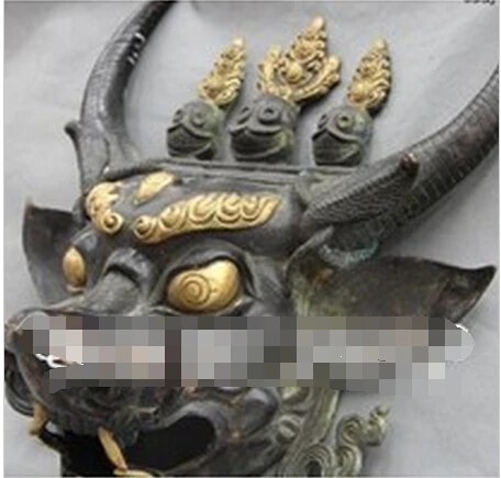 WBY---323 + изысканная 14 &quotБронзовая медная позолоченная маска Yamantaka Hayagriva Buddha Face Bull Ox