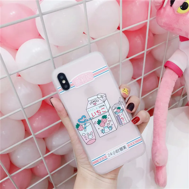 3D Cartoon Strawberry Milk Girl Silicon case for iPhone X 6 7 8 6s plus Kawaii Milky TPU Back Cover phone cases |