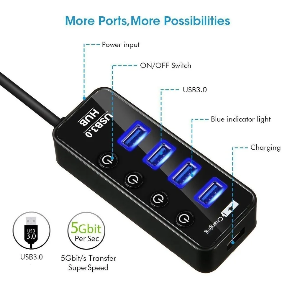 Высокоскоростной 4 портовый концентратор USB 3 0 разветвитель питания ed с 1 портом