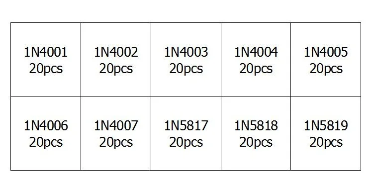10 значений 200 шт (1N4001 ~ 1N5819) 1N4002 1N4003 1N4004 1N4005 1N4006 1N4007 1N5817 1N5818 набор диодов | Автомобили