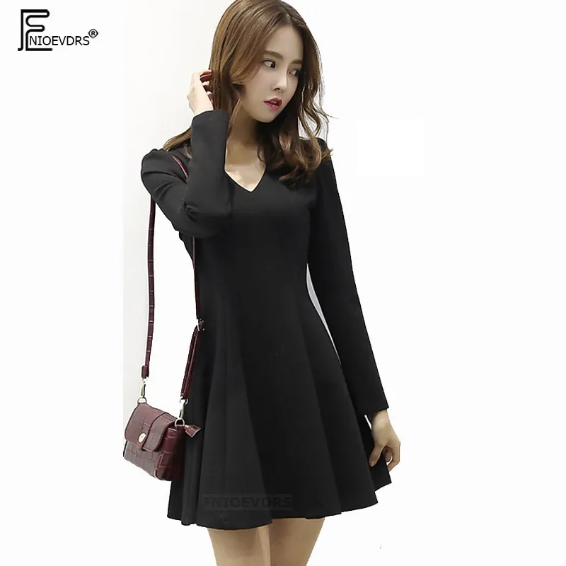 Little Black Dresses Hot Women Fashion Cute Sweet Girls Fall Winter Basic Dress Elegant Office Lady V Neck 191 | Женская одежда